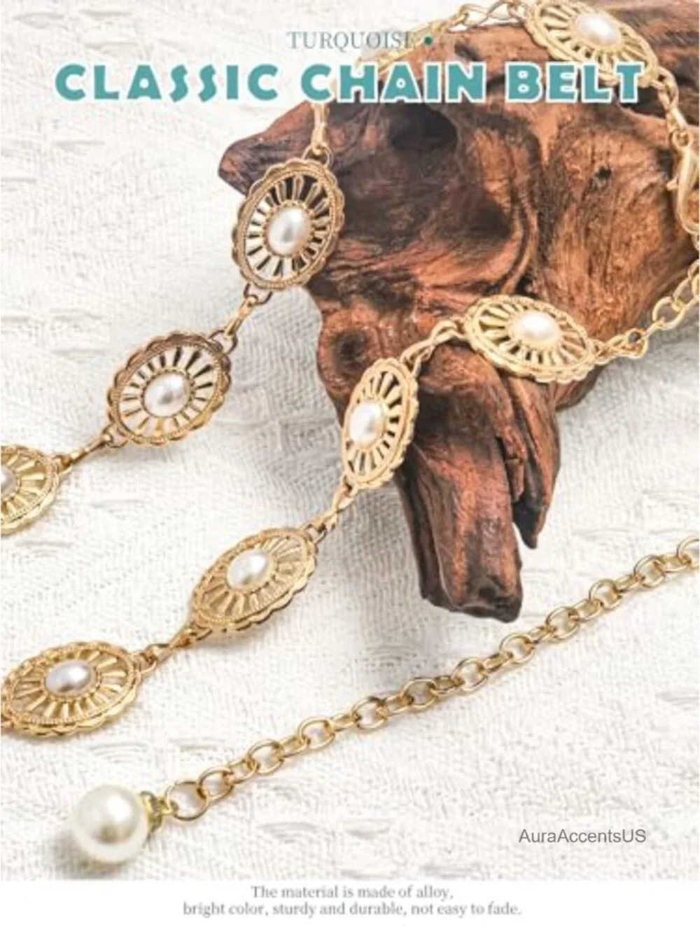 Women Western Concho Chain Belt with Floral Pattern